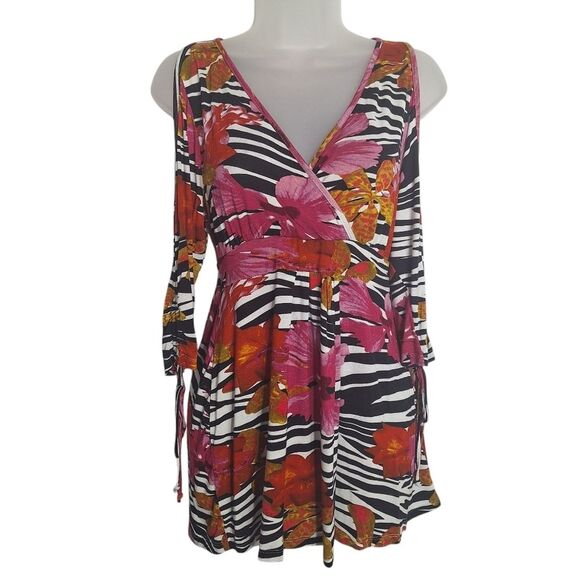 Boston Proper Womens Mini Dress Cold Shoulder Rave EDM Boho Artsy Chic XS - Picture 1 of 14
